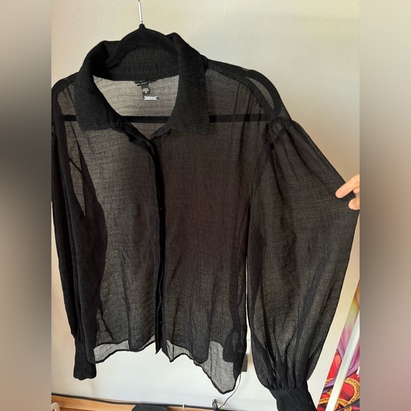 Guess Yora Sheer Black Blouse M - Picture 3 of 6